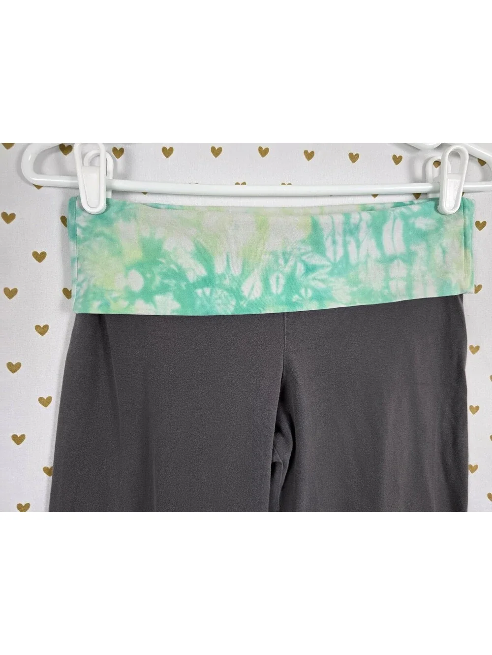 Victorias Secret Grey Foldover Yoga Pants Green Tye Dye Flare SMALL